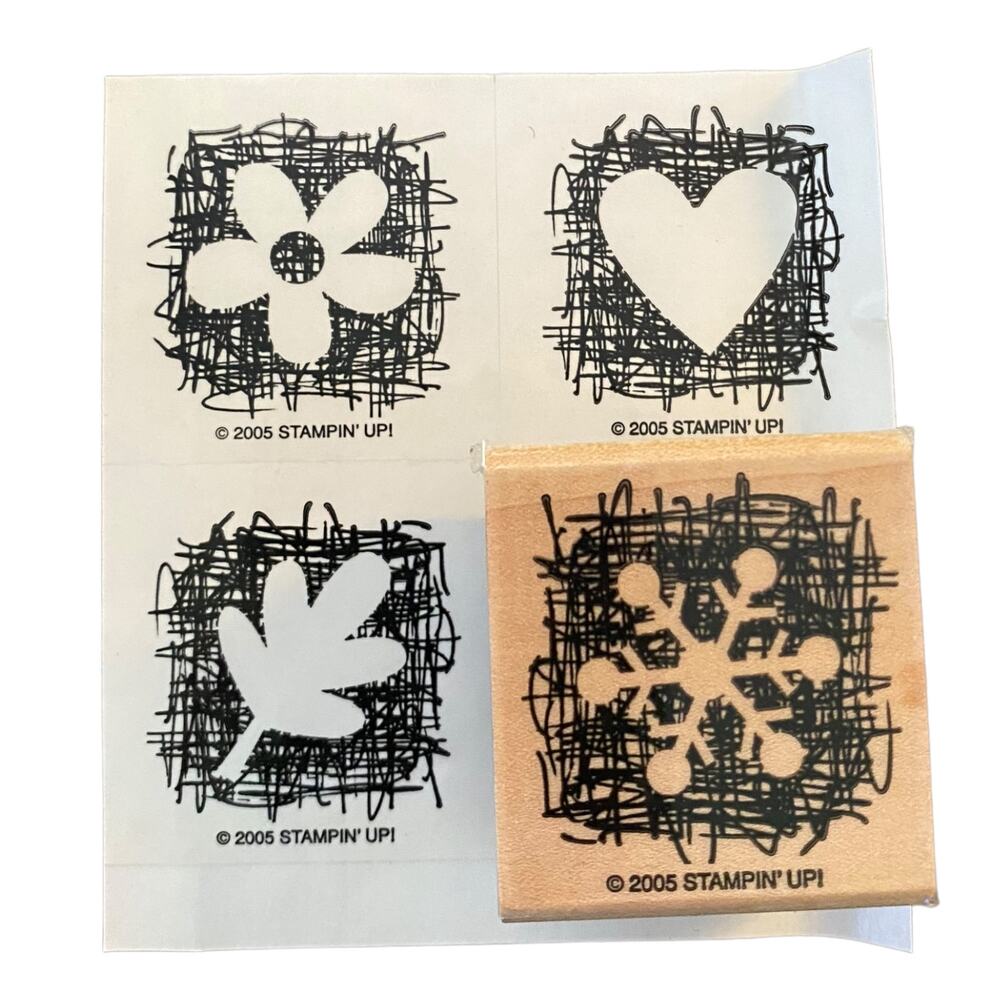 Stampin' Up Made From Scratch Heart Snowflake Leaf Flower 4 Rubber Stamps